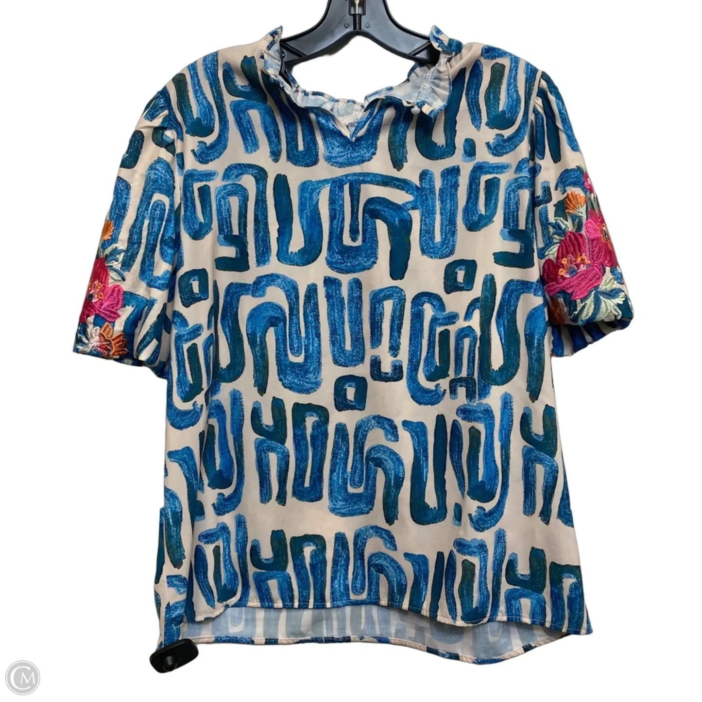 Top Short Sleeve By Alta In Blue & Cream, Size: L