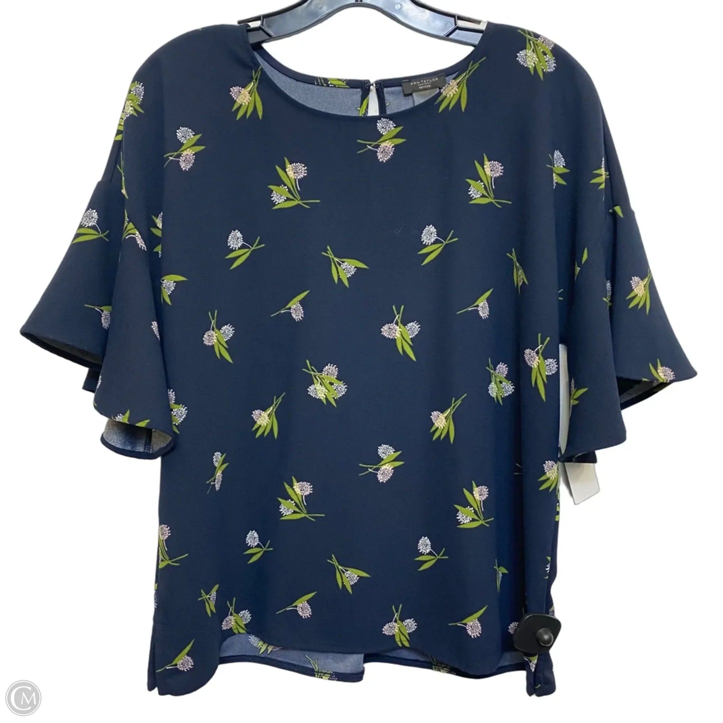 Top Short Sleeve By Ann Taylor In Navy, Size: Lp