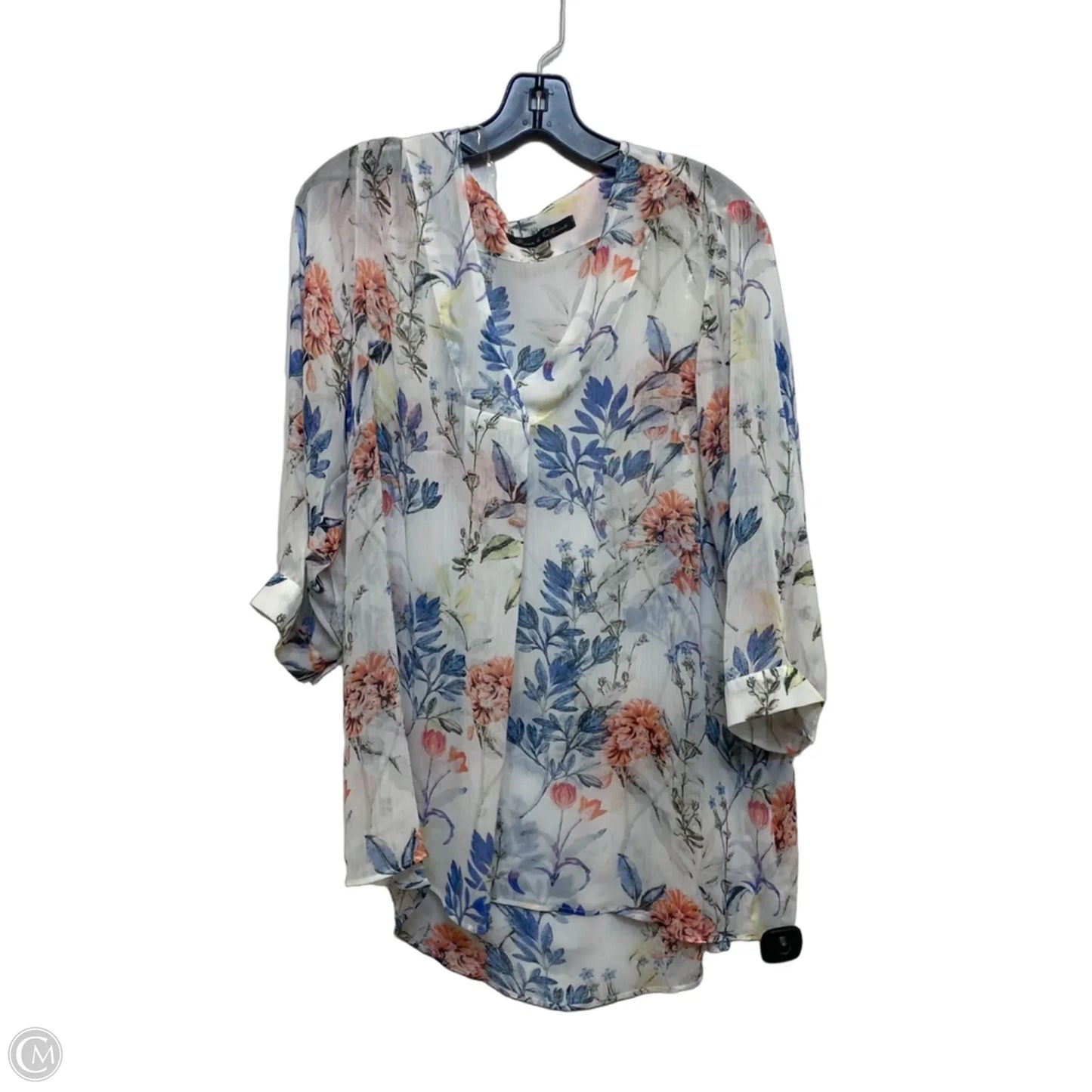 Top 3/4 Sleeve By Rose And Olive In Blue & White, Size: 1x