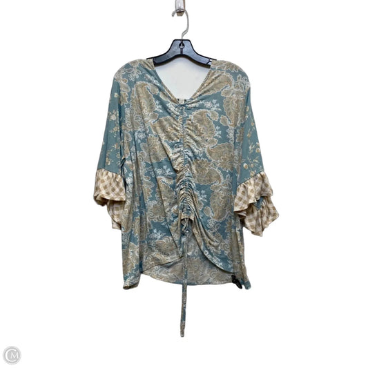 Top Long Sleeve By Cato In Blue & Tan, Size: 3x