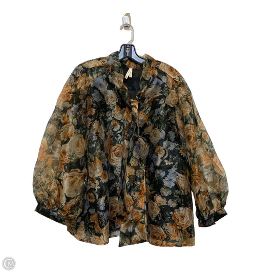 Blouse Long Sleeve By Moon Orchid In Brown & Green, Size: 3x