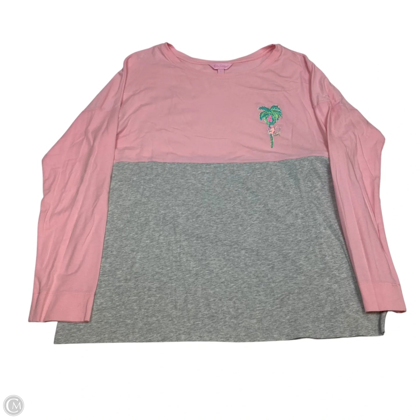 Top Long Sleeve Designer By Lilly Pulitzer In Grey & Pink, Size: L