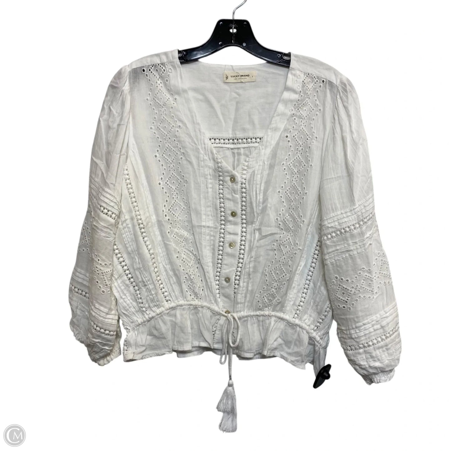 Top Long Sleeve By Lucky Brand In White, Size: L