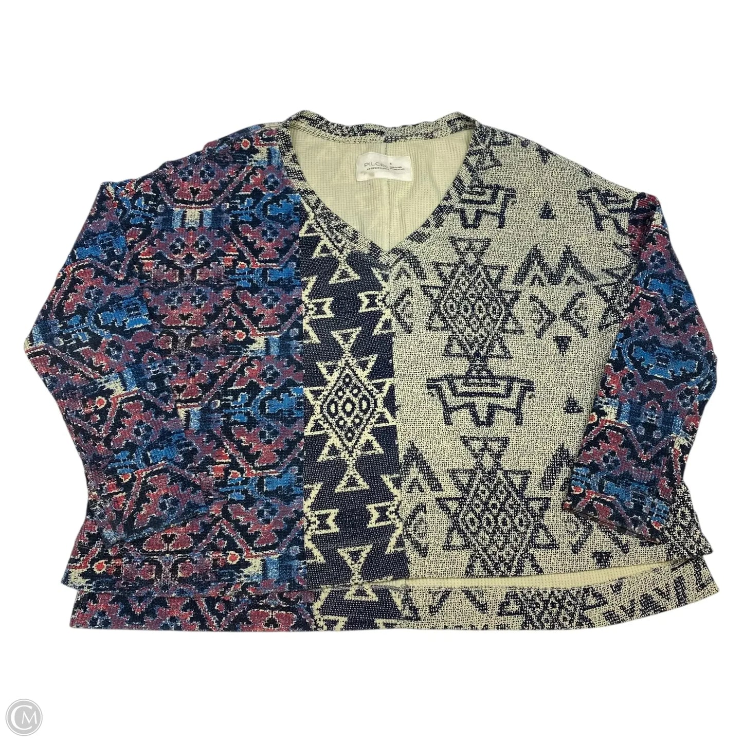 Top Long Sleeve By Pilcro In Blue & Cream, Size: S