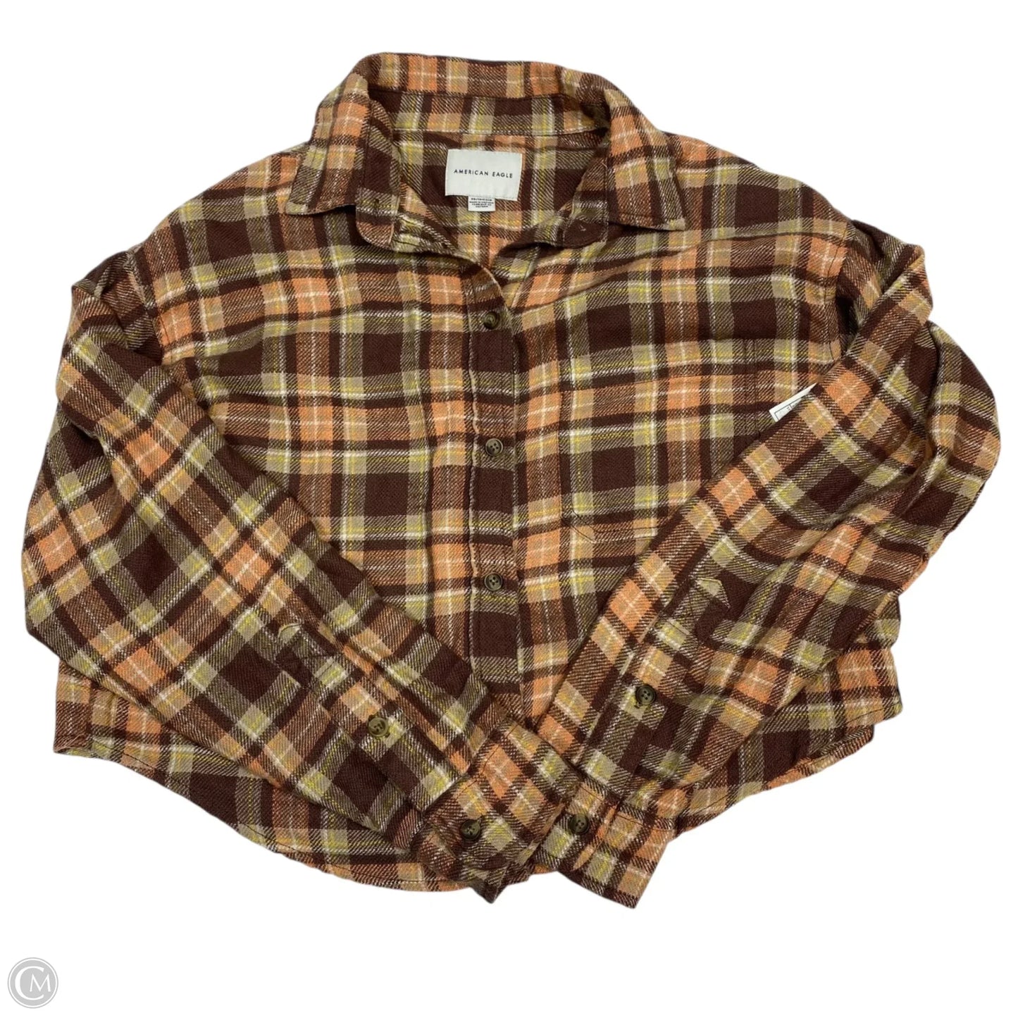 Top Long Sleeve By American Eagle In Brown & Orange, Size: Xs