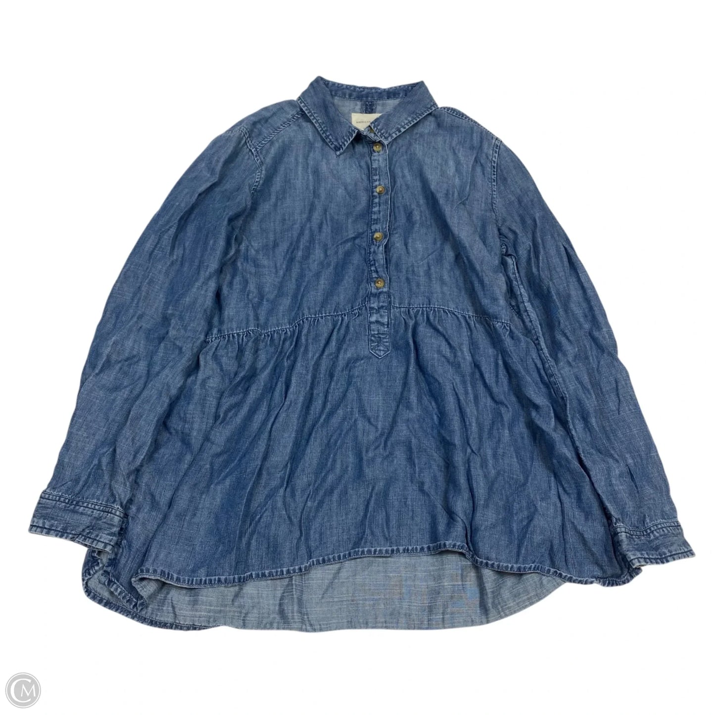 Top Long Sleeve By American Eagle In Blue Denim, Size: M