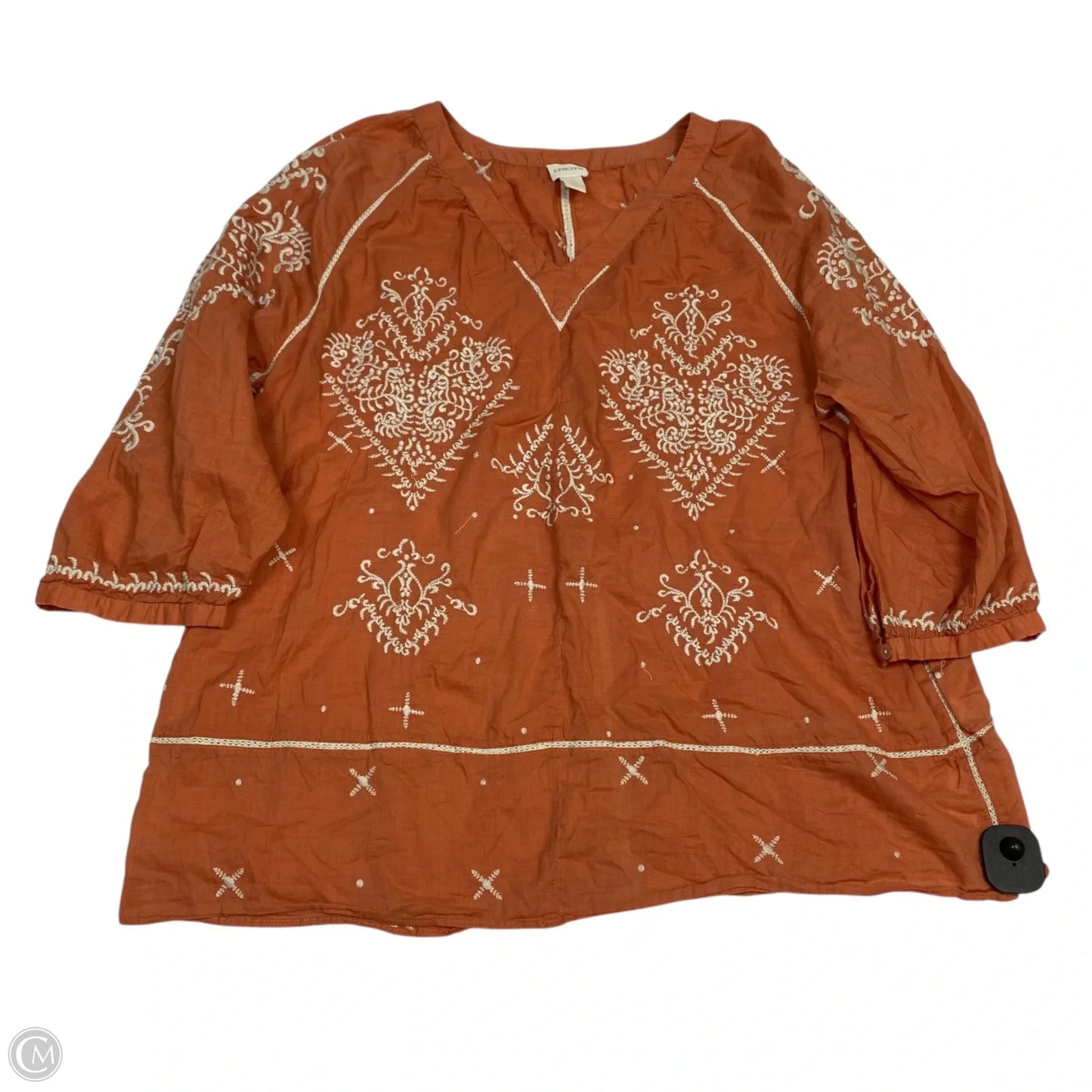 Top 3/4 Sleeve By Chicos In Orange, Size: Xl