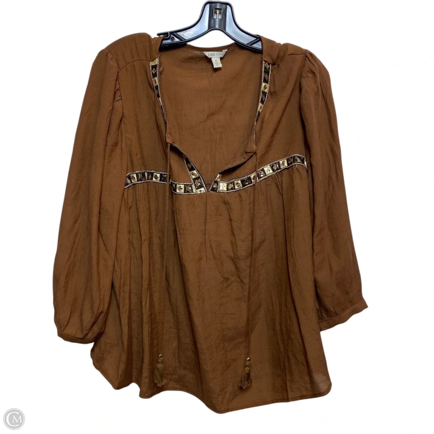 Top 3/4 Sleeve By Cato In Brown, Size: Xl