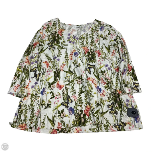 Top 3/4 Sleeve By J. Jill In Green & White, Size: 1x