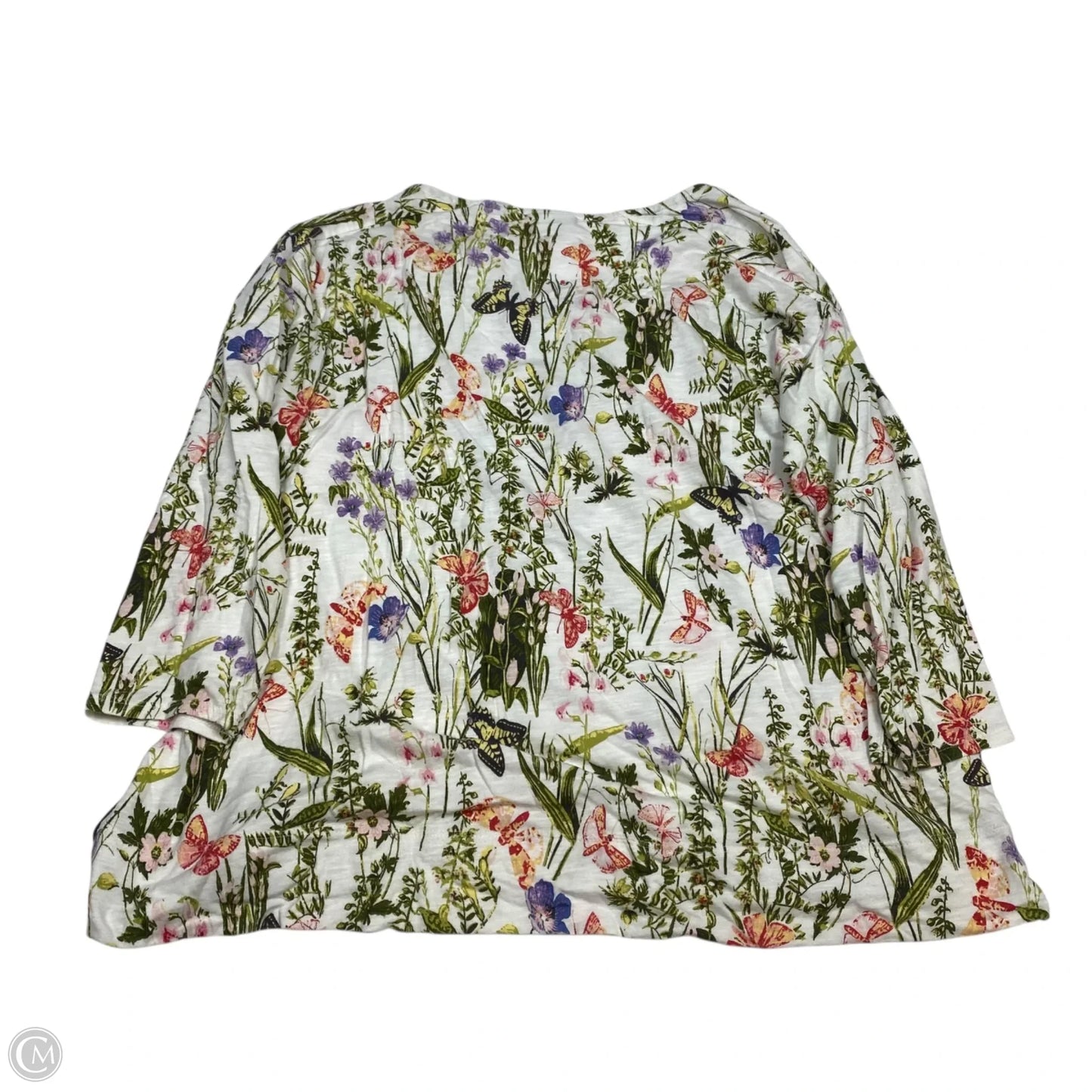 Top 3/4 Sleeve By J. Jill In Green & White, Size: 1x