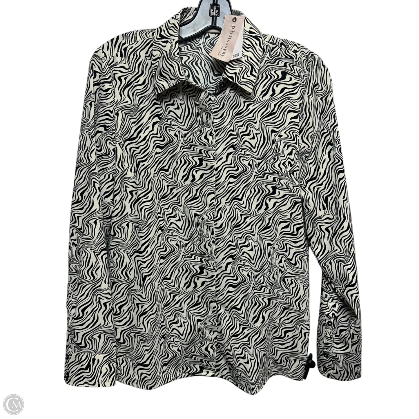 Top Long Sleeve By Philosophy In Black & Cream, Size: S