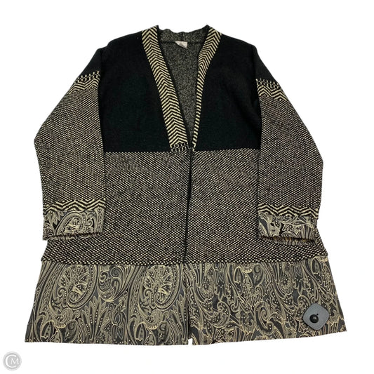 Sweater Cardigan By Chicos In Black & Tan, Size: L