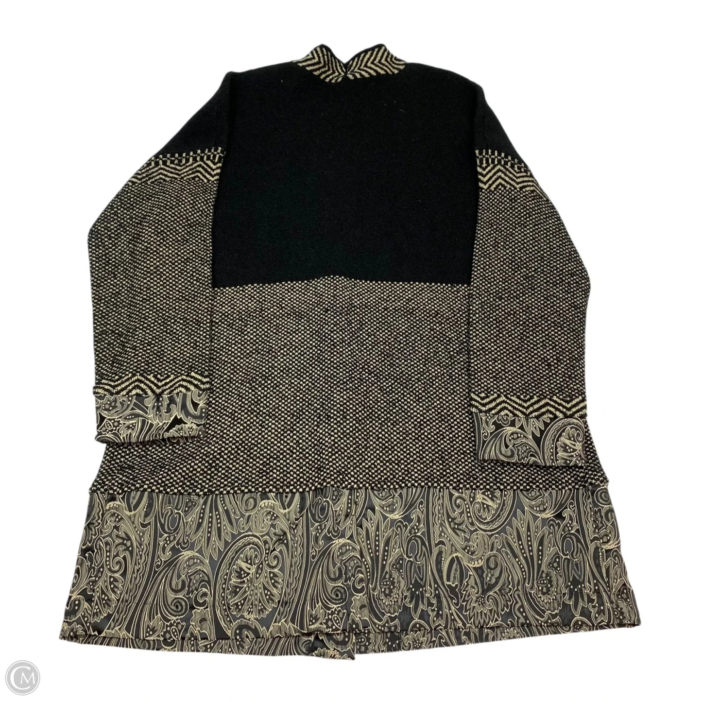 Sweater Cardigan By Chicos In Black & Tan, Size: L