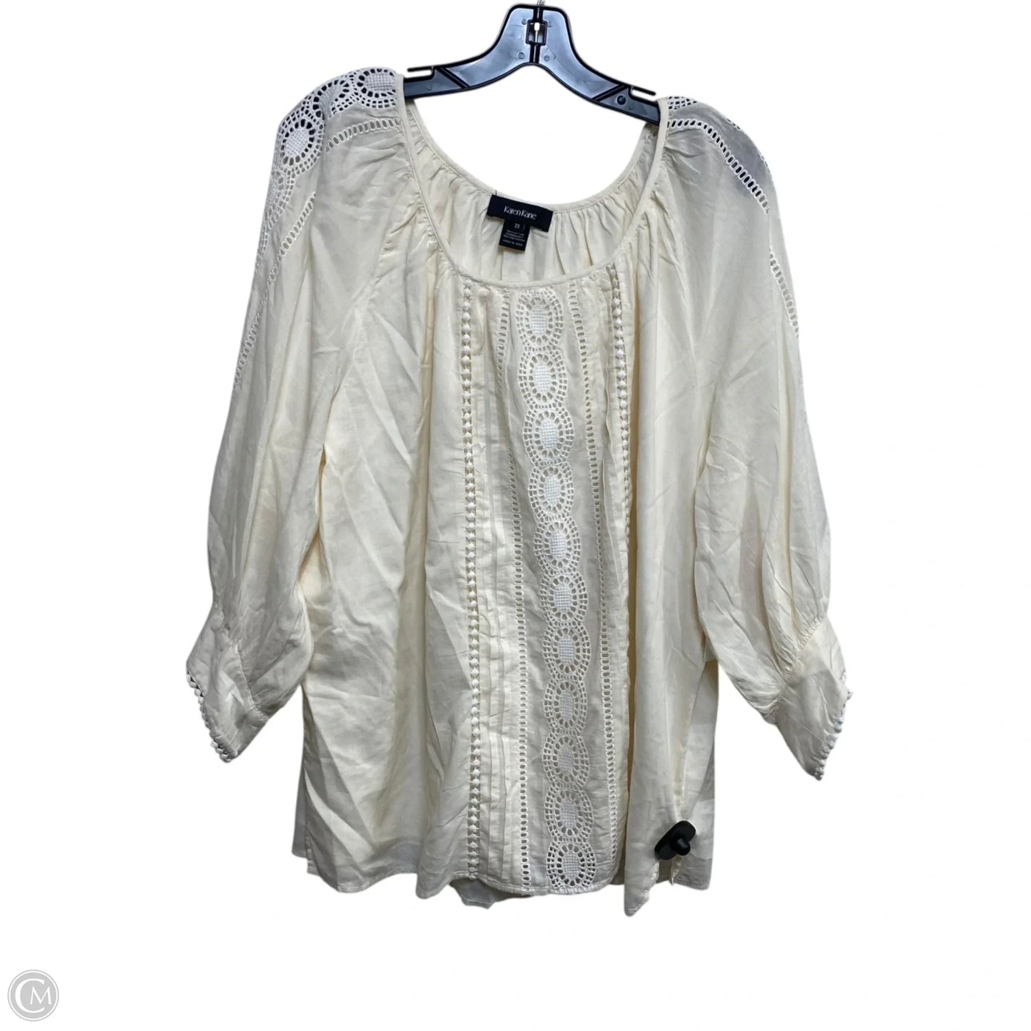 Top 3/4 Sleeve By Karen Kane In Cream, Size: 2x