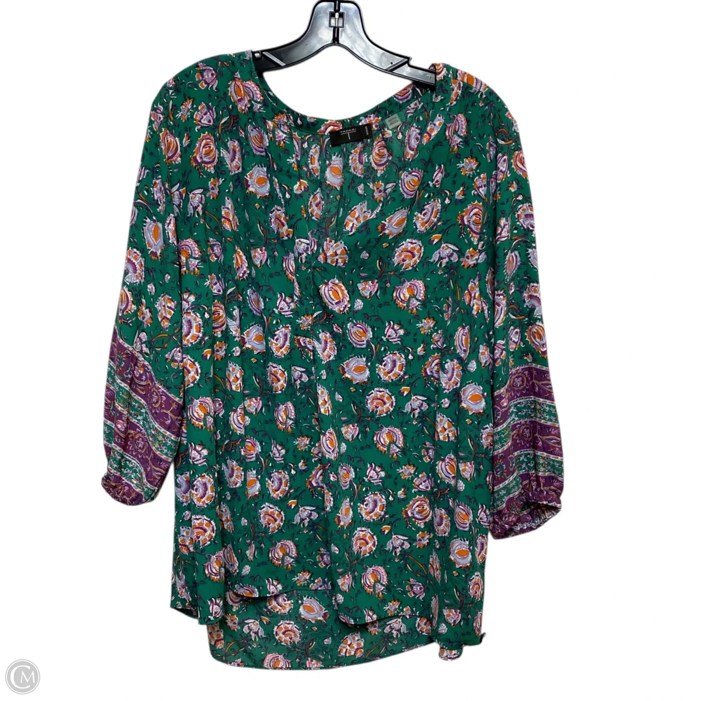 Top 3/4 Sleeve By Tahari In Green & Purple, Size: 2x