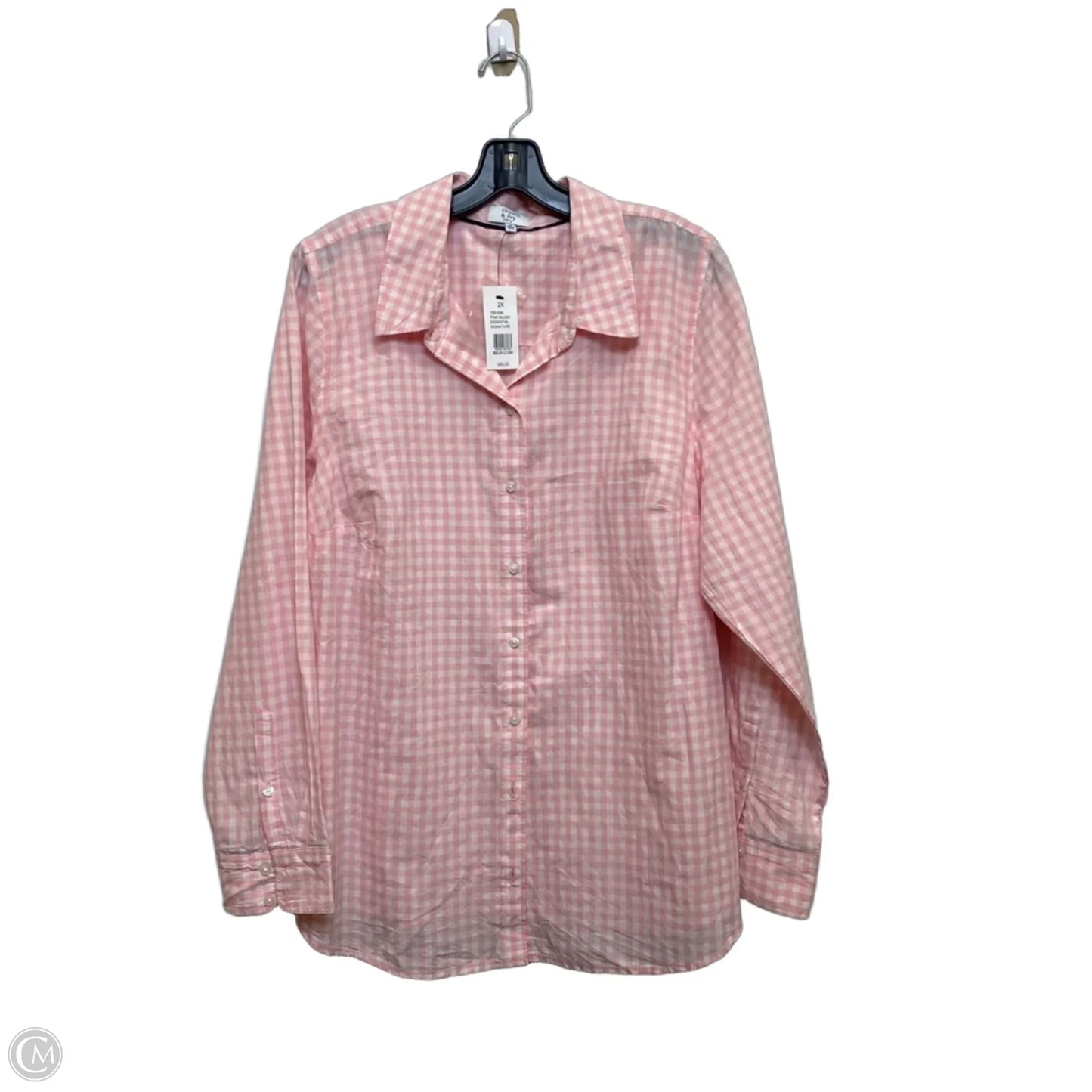 Top Long Sleeve By Crown And Ivy In Pink & White, Size: 2x