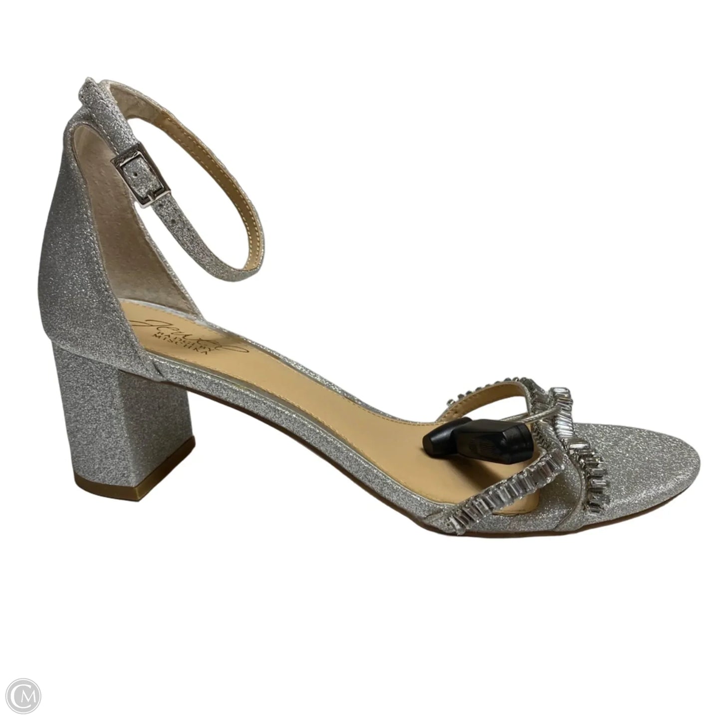 Sandals Designer By Badgley Mischka In Silver, Size: 9.5