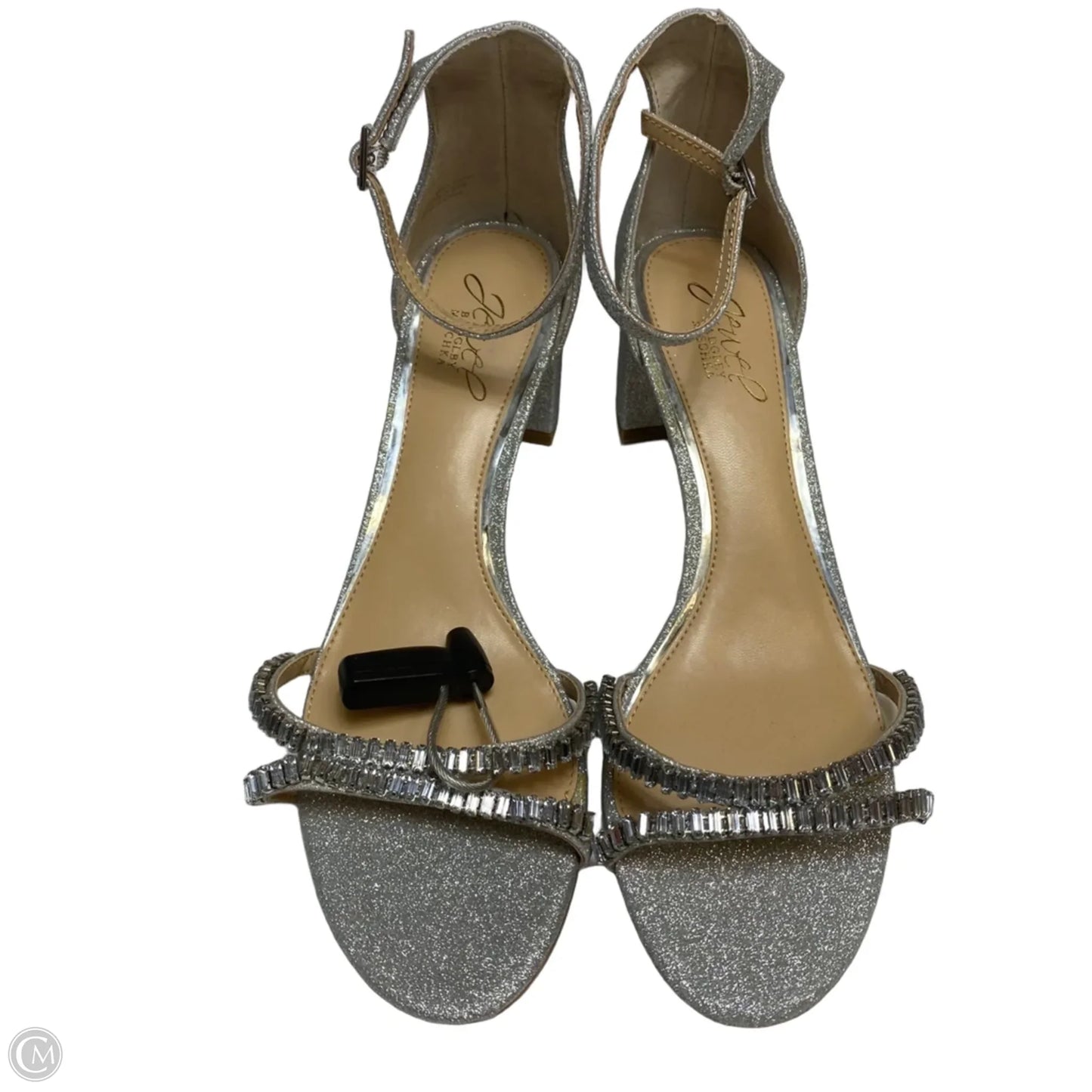 Sandals Designer By Badgley Mischka In Silver, Size: 9.5