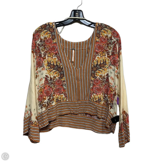 Top Long Sleeve By Free People In Cream & Orange, Size: S