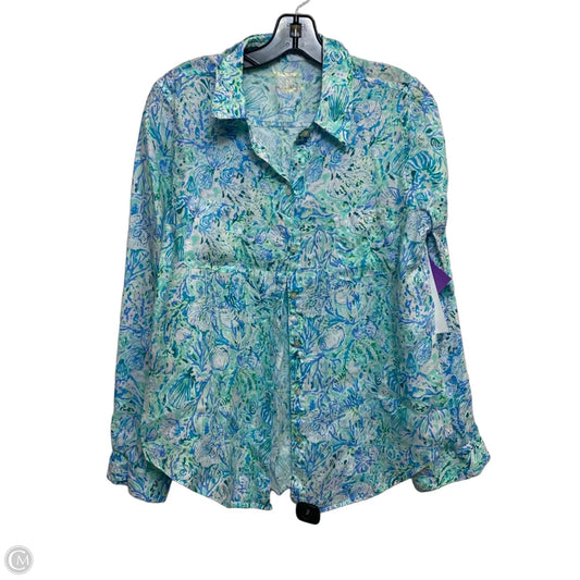 Top Long Sleeve Designer By Lilly Pulitzer In Blue & Green, Size: M