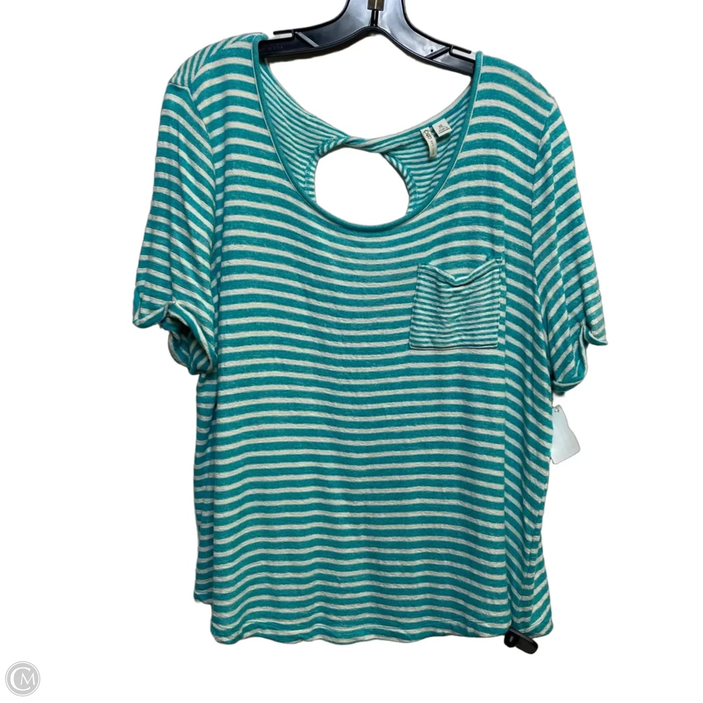 Top Short Sleeve By Cato In Cream & Green, Size: Xl