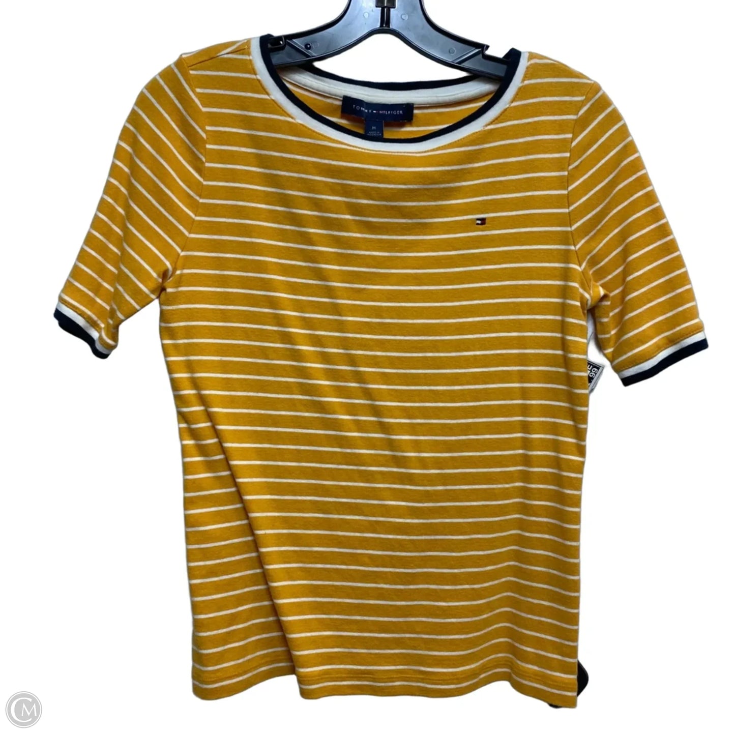 Top Short Sleeve By Tommy Hilfiger In White & Yellow, Size: M