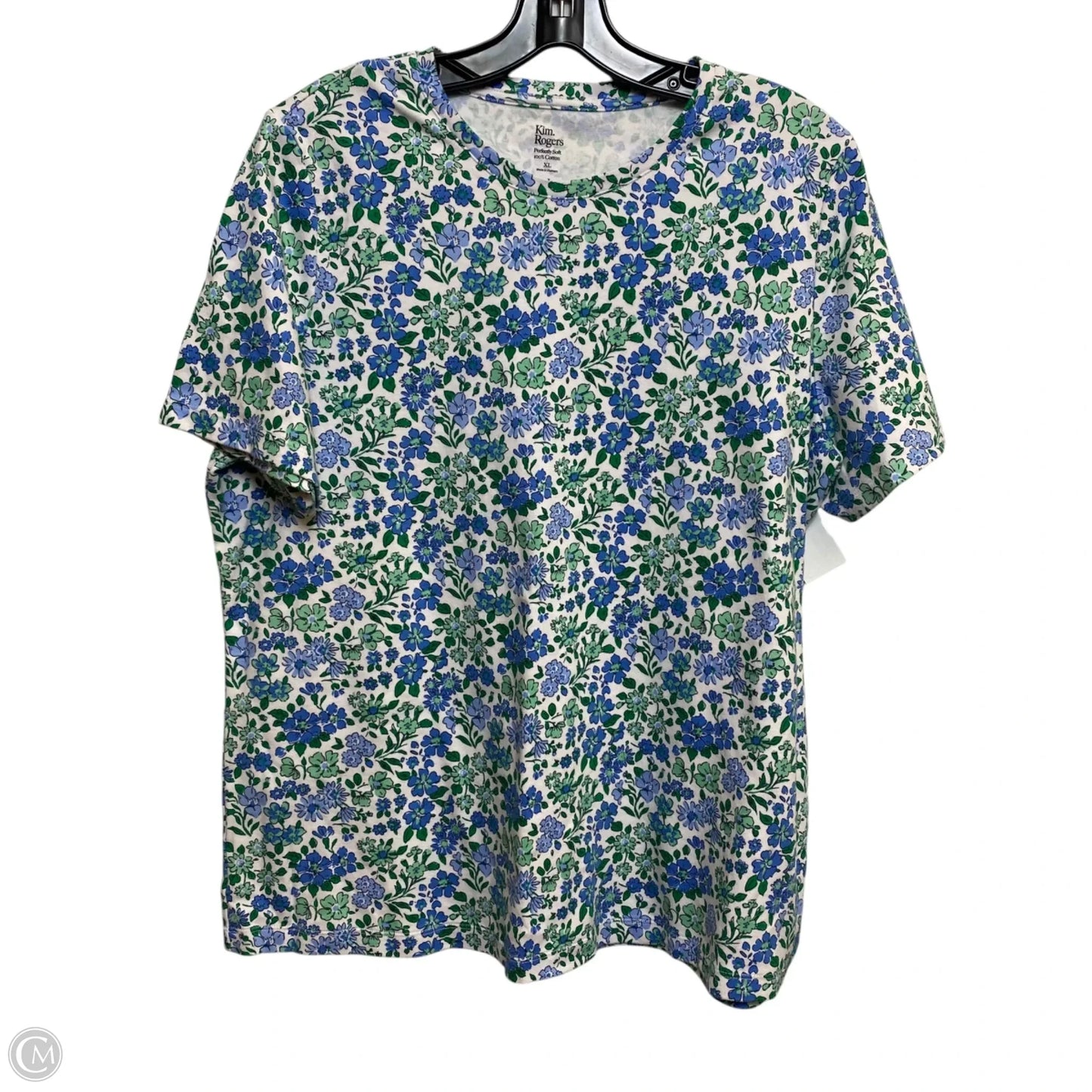 Top Short Sleeve By Kim Rogers In Blue & Green, Size: Xl