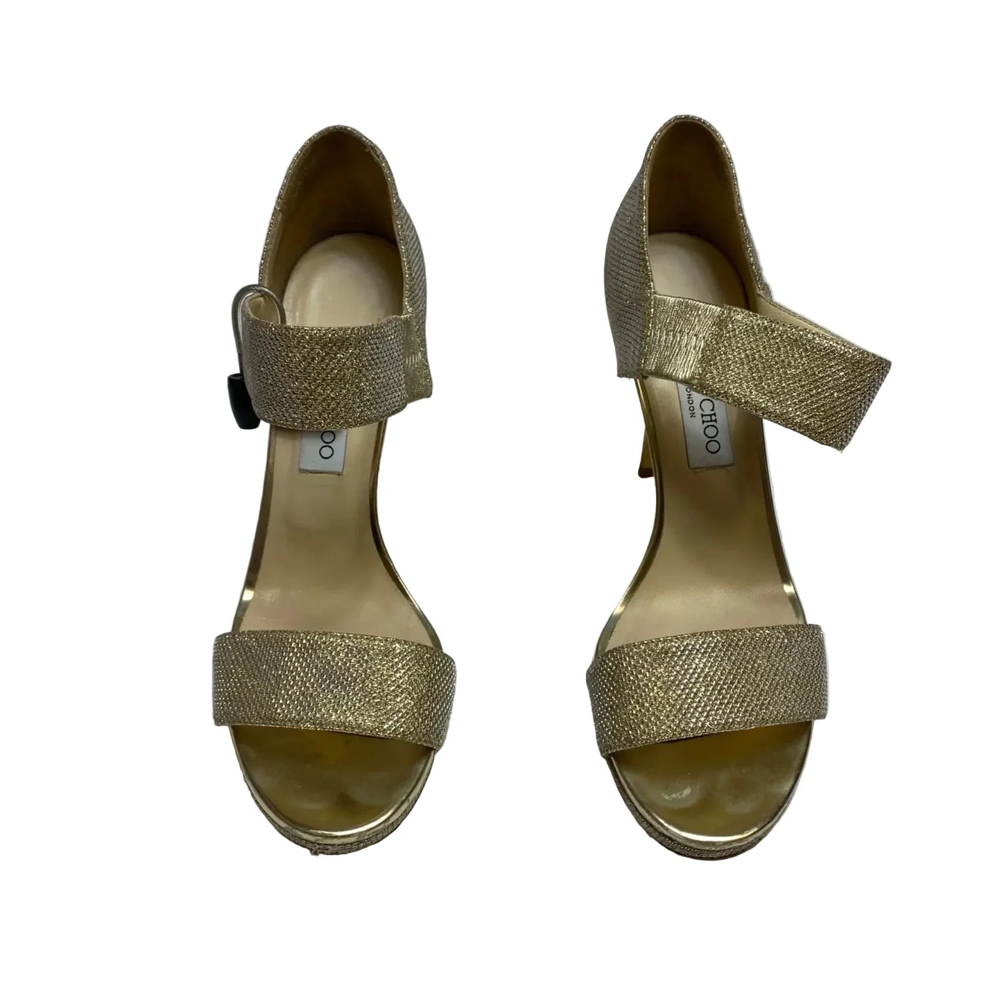 Sandals Luxury Designer By Jimmy Choo In Gold, Size: 10