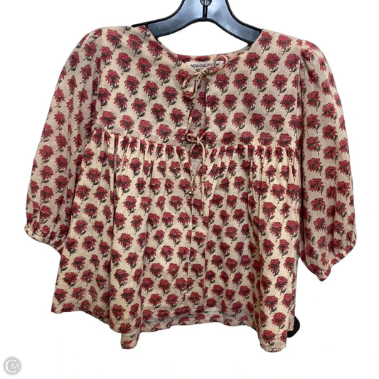 Top Short Sleeve By India Collection In Cream & Red, Size: Xs