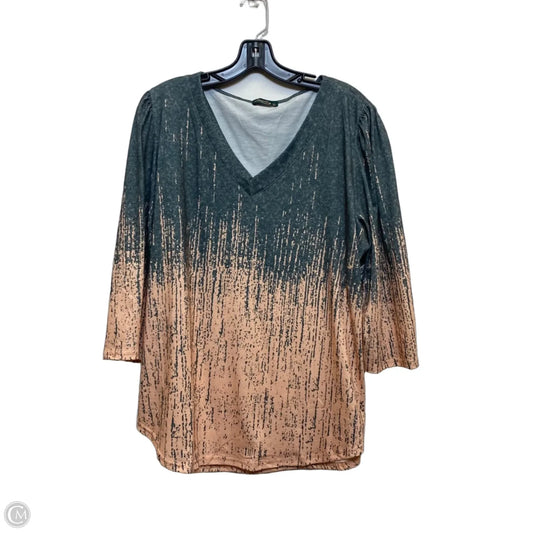 Top 3/4 Sleeve By Ofeefan In Green & Orange, Size: Xl