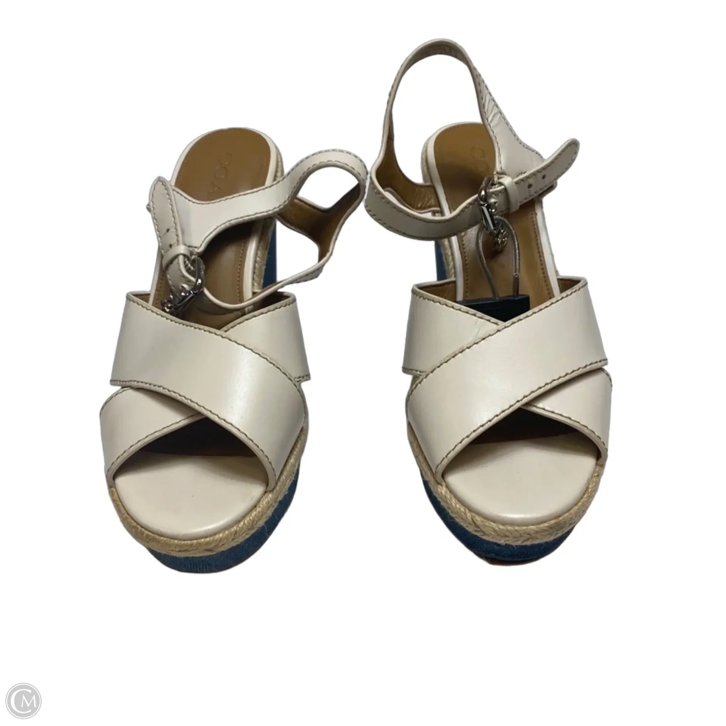 Sandals Designer By Coach In Blue & Cream, Size: 7