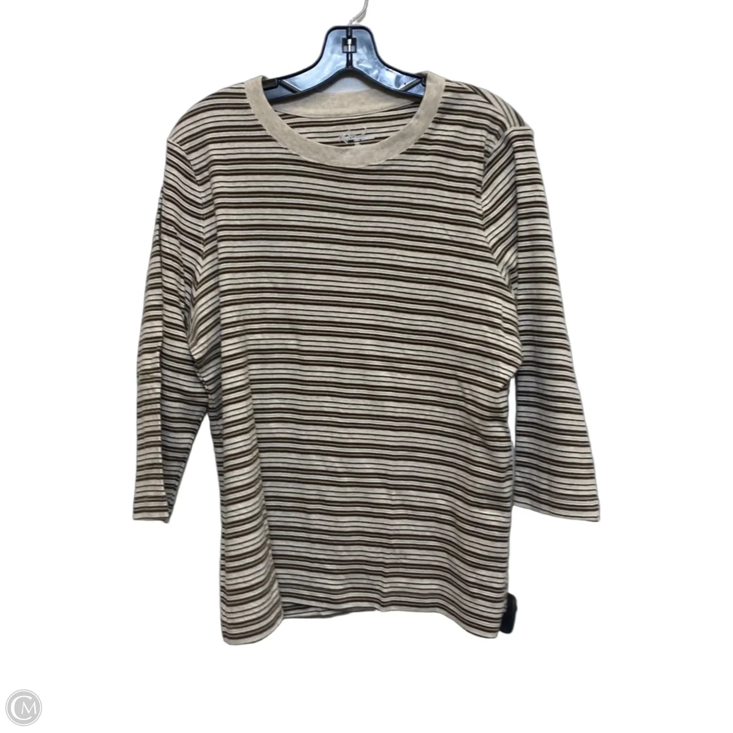 Top 3/4 Sleeve Basic By Kim Rogers In Brown & Cream, Size: Xl