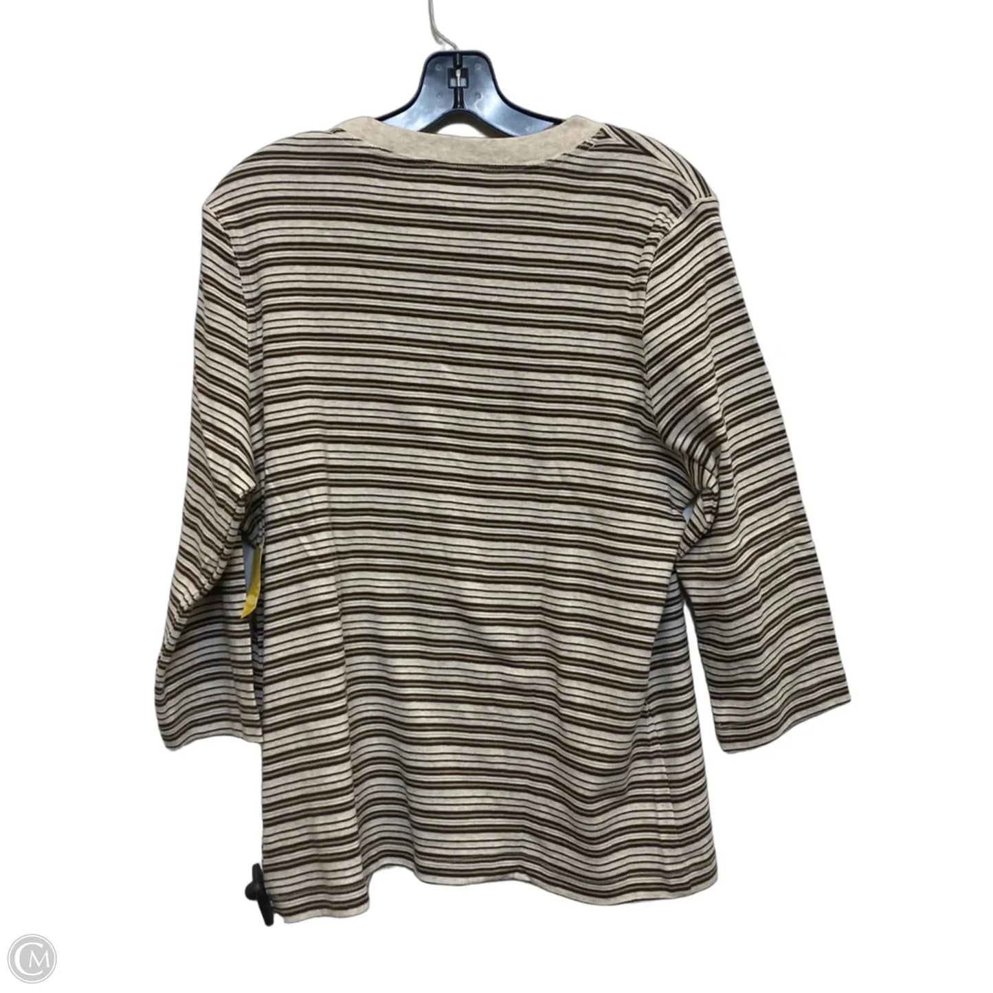 Top 3/4 Sleeve Basic By Kim Rogers In Brown & Cream, Size: Xl