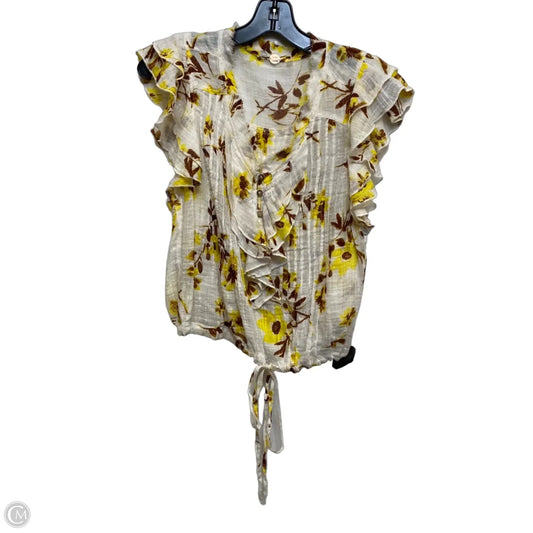 Top Short Sleeve By Free People In White & Yellow, Size: Xs