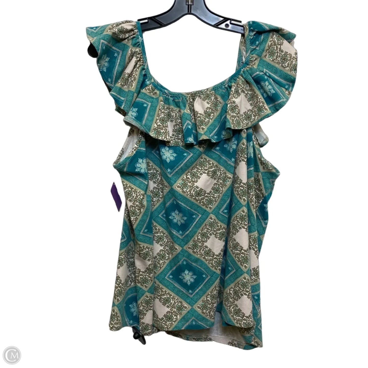 Top Sleeveless By Cato In Cream & Green, Size: 3x