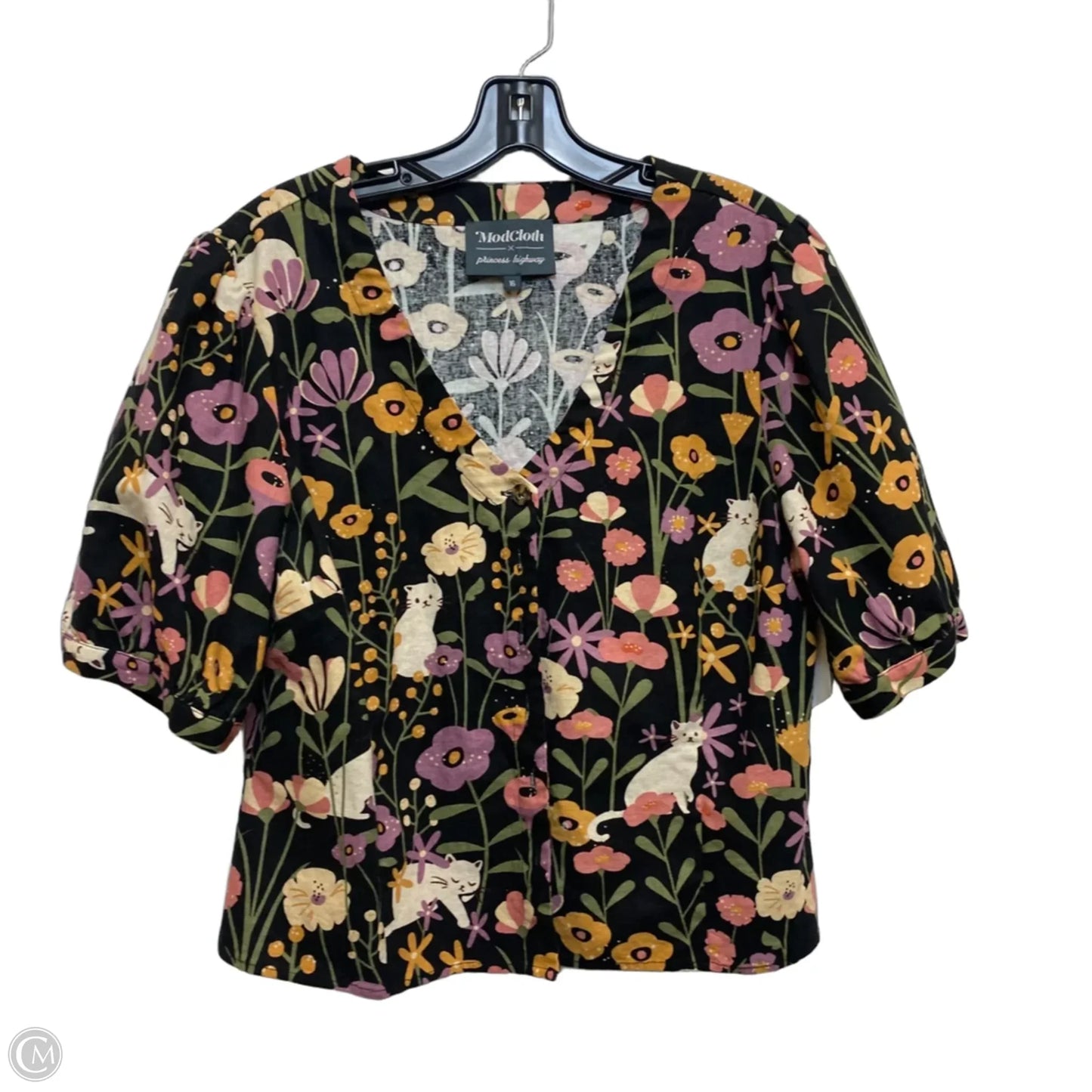 Top Short Sleeve By Modcloth In Black & Brown, Size: Xl