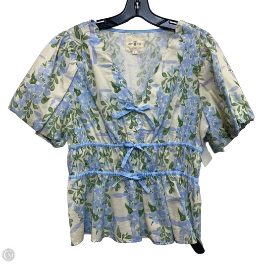 Top Short Sleeve By Umgee In Blue & Cream, Size: L