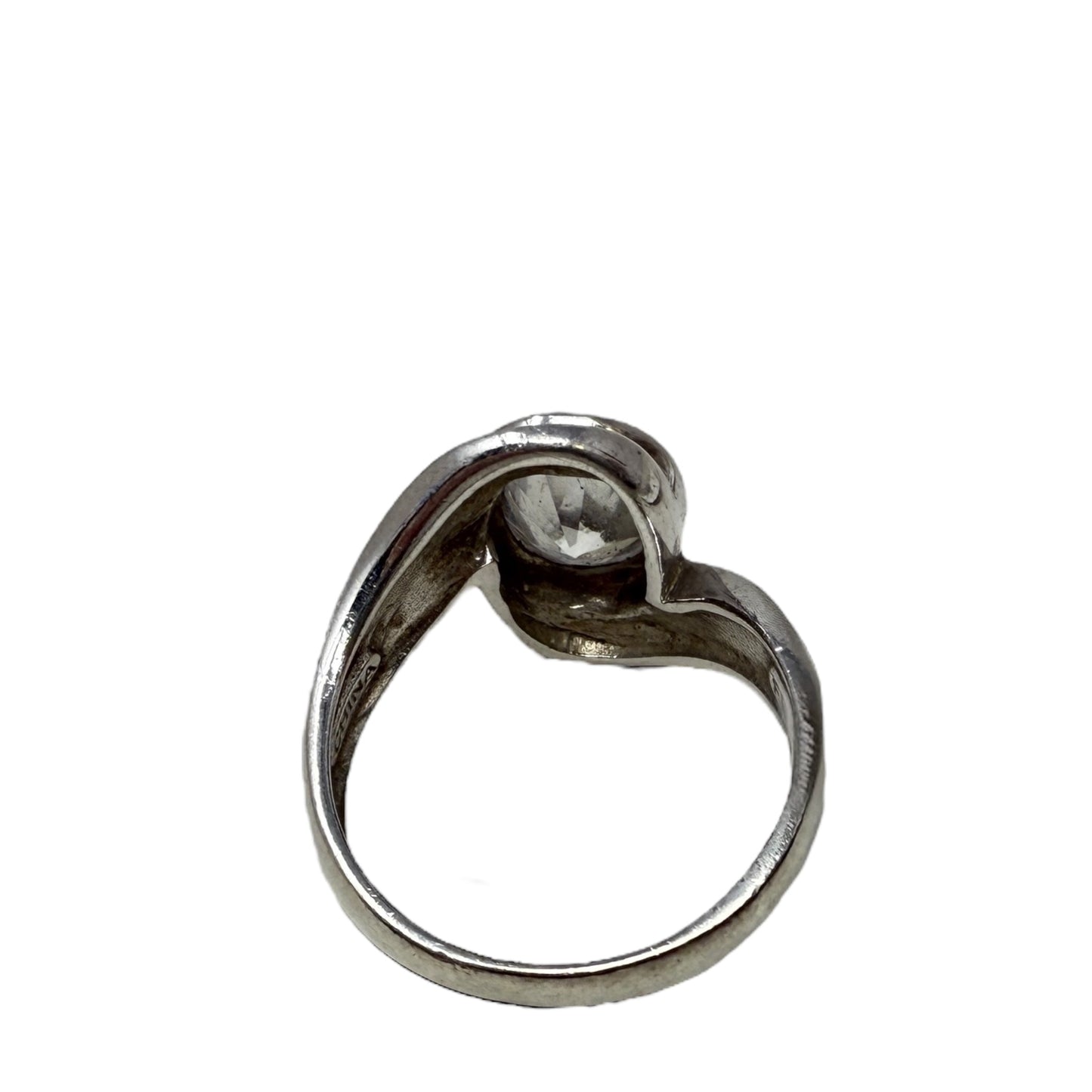 Sterling Silver, CZ & Fire Opal Inlay Ring, Size: 8