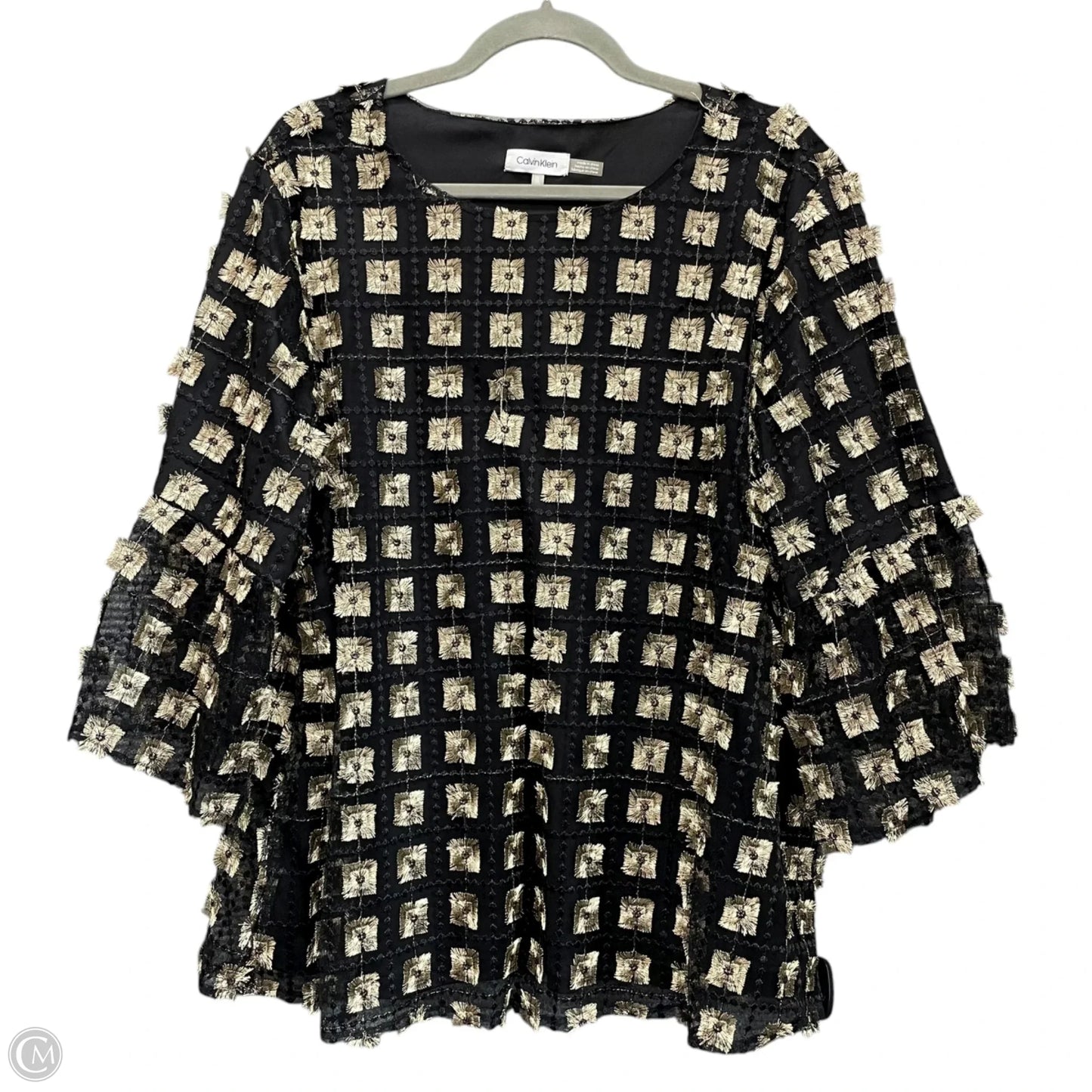 Blouse Long Sleeve By Calvin Klein In Black & Gold, Size: 1x