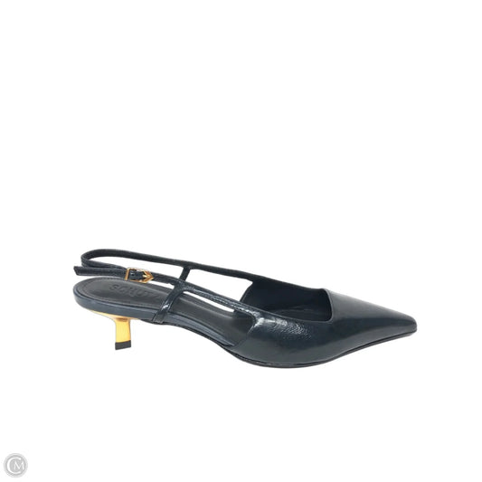 Sandals Heels Kitten By Schutz In Black & Gold, Size: 8