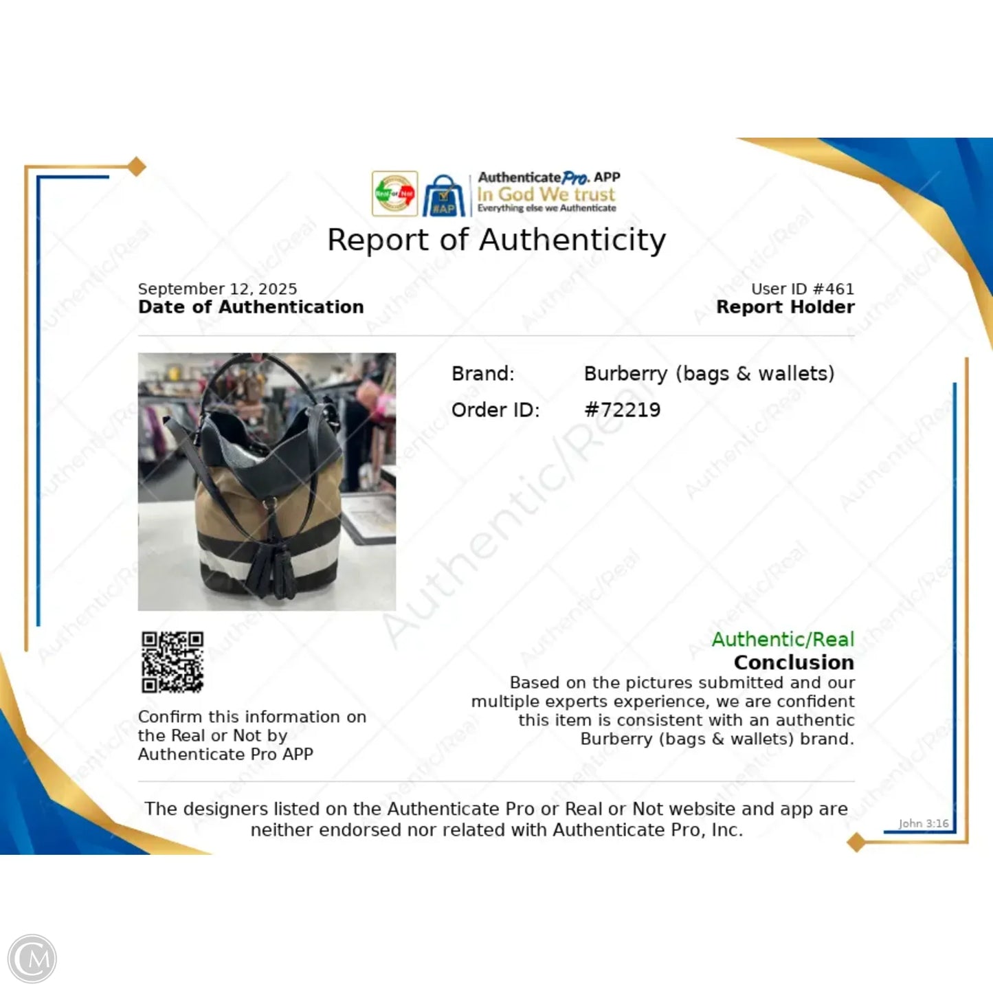 Handbag Luxury Designer By Burberry, Size: Large