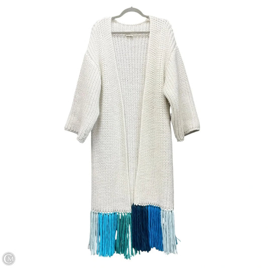 Sweater Cardigan By Anthropologie In Blue & Cream, Size: Osfm