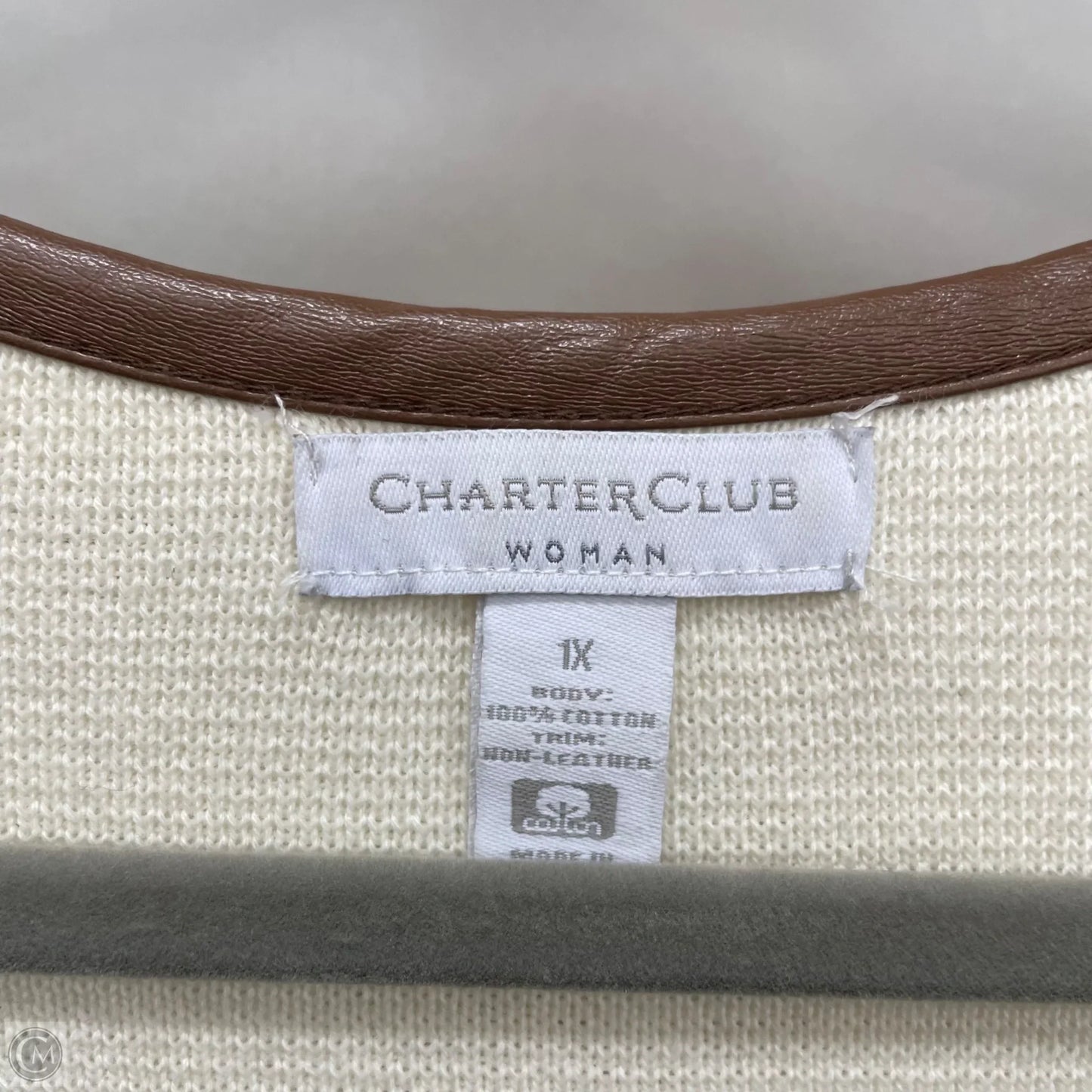 Sweater Cardigan By Charter Club In Blue & Cream, Size: 1x