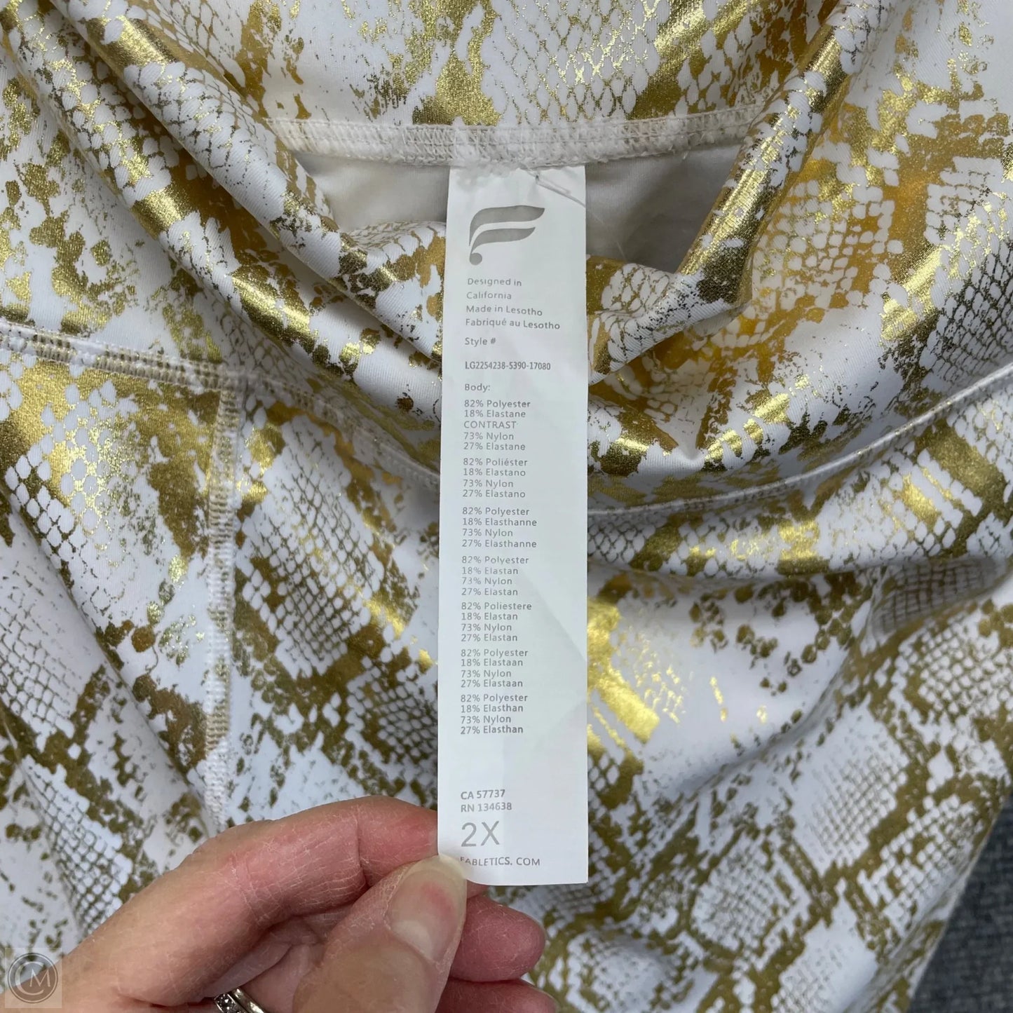 Athletic Leggings By Fabletics In Gold & White, Size: 2x