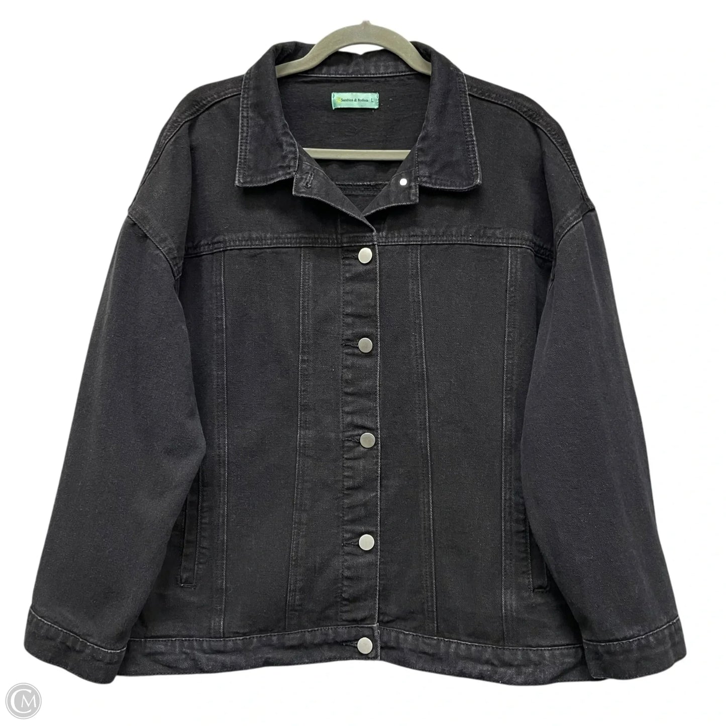 Jacket Denim By Clothes Mentor In Black Denim, Size: L