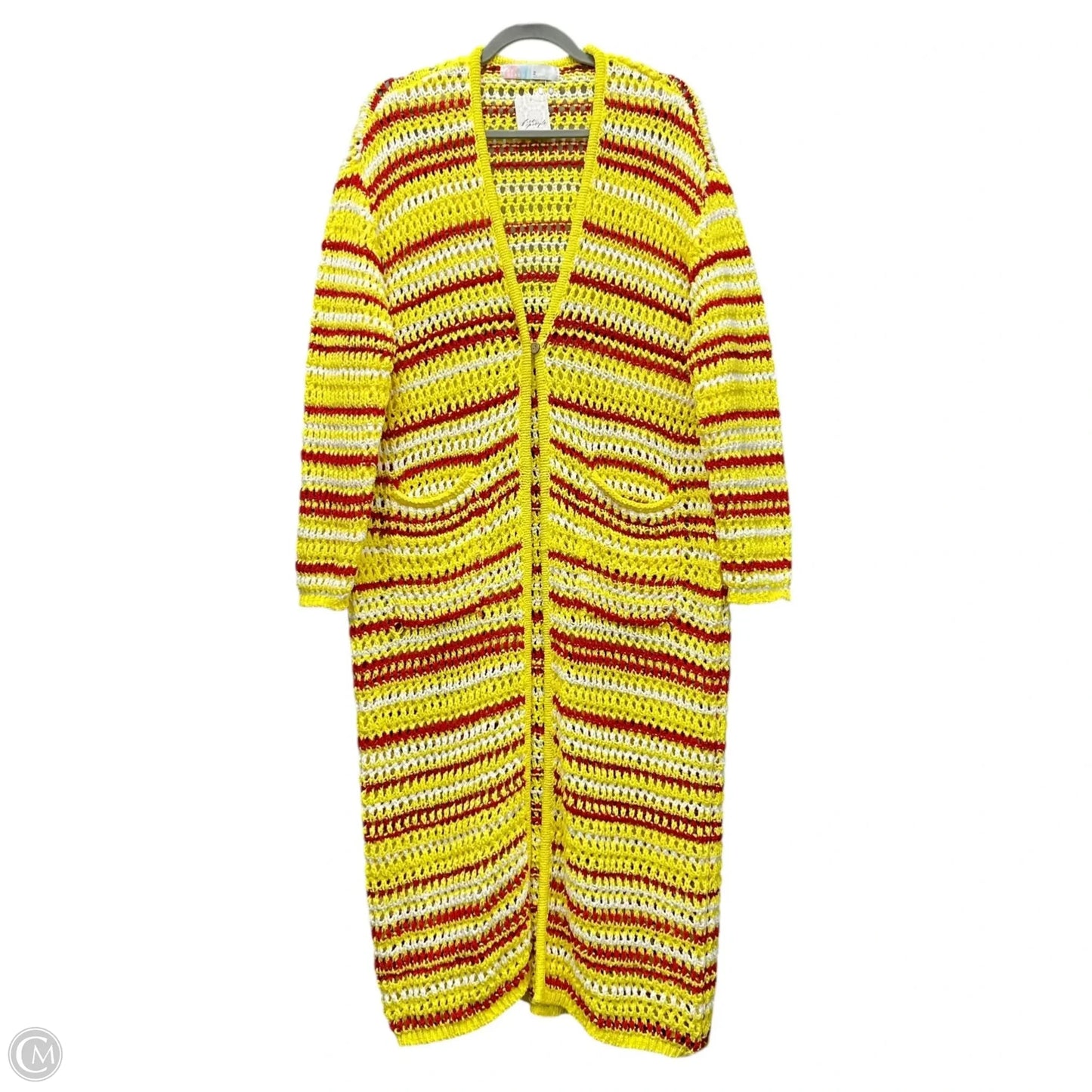 Sweater Cardigan By Free People In Red & Yellow, Size: M
