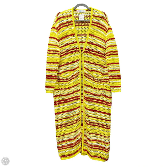 Sweater Cardigan By Free People In Red & Yellow, Size: M