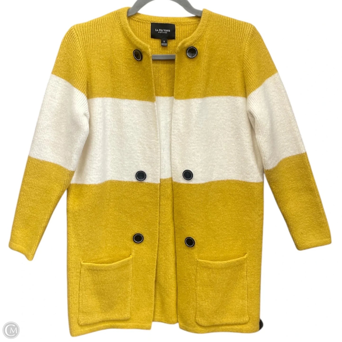 Sweater Cardigan By Anthropologie In White & Yellow, Size: S