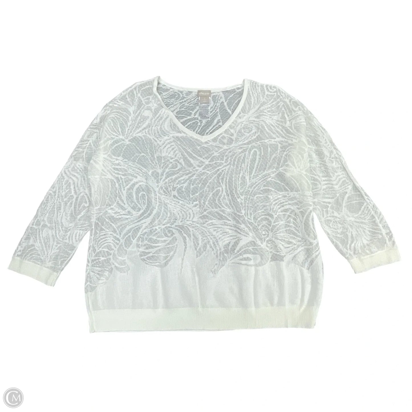 Top 3/4 Sleeve By Chicos In White, Size: Xl