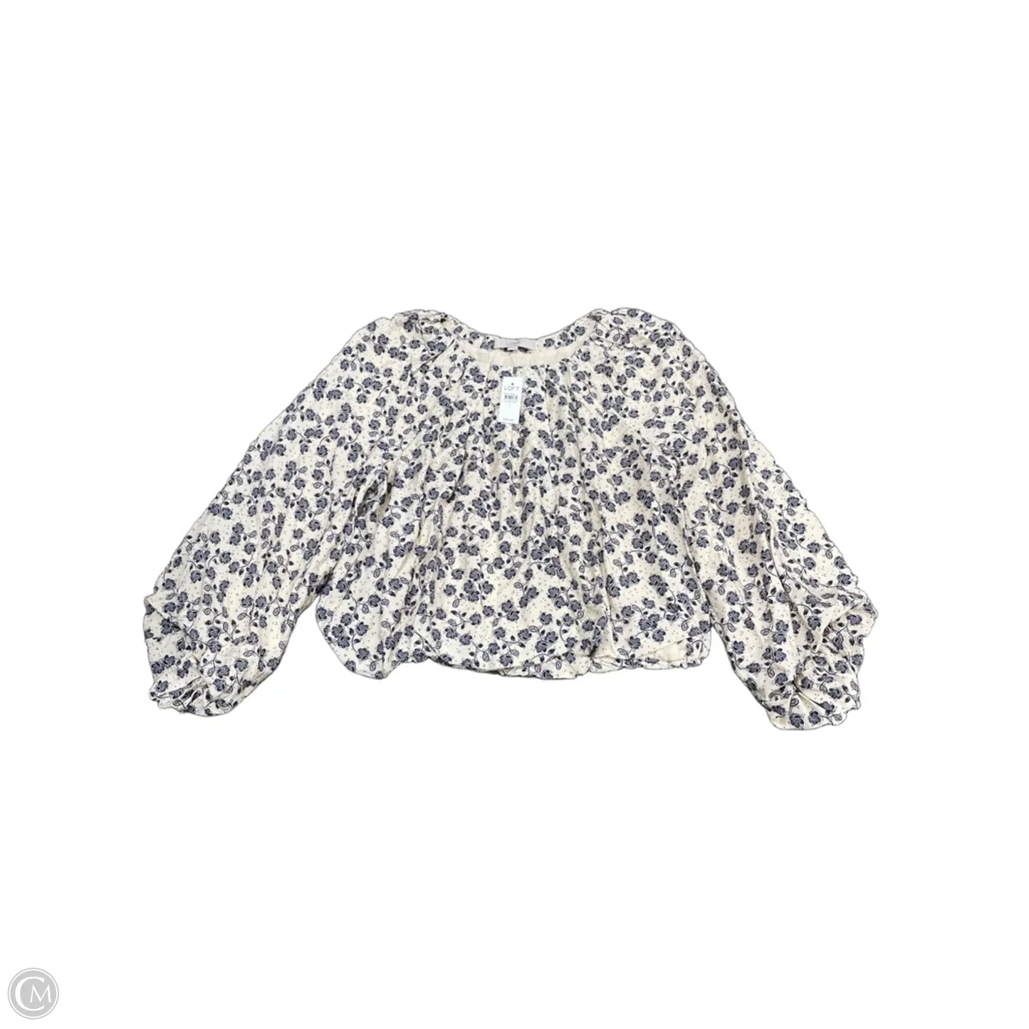 Blouse Long Sleeve By Loft In Blue & Cream, Size: L